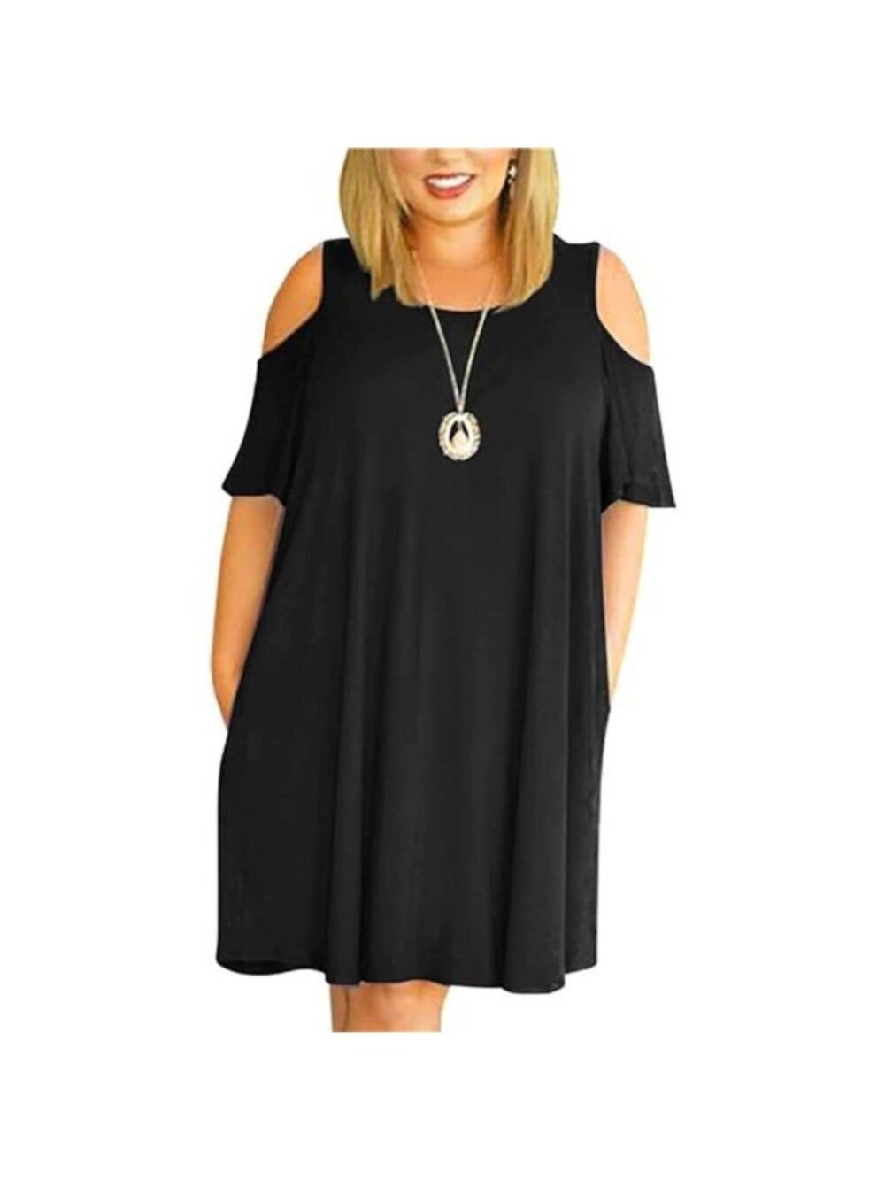 Women's Cold Shoulder Plus Size Casual T-Shirt Swing Dress with Pockets
